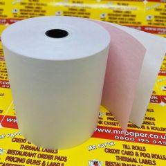 2 Ply 76mm Non Thermal Kitchen Printer Paper Till Roll White / Pink
